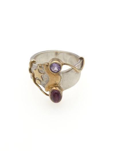 Vintage 925 Sterling Silver Garnet & Amethyst Ring