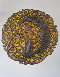 Large cut-metal peacock wall plaque
