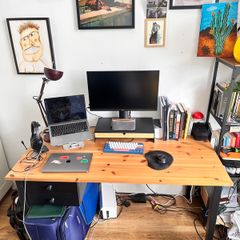 Large Ikea desk with monitor support