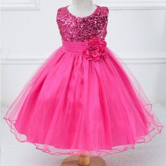 New Girls Sequinned Dress Flower Sash Sleeveless Formal Party Wedding Bridesmaid Sz 5-6yrs
