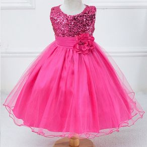 New Girls Sequinned Dress Flower Sash Sleeveless Formal Party Wedding Bridesmaid Sz 5-6yrs