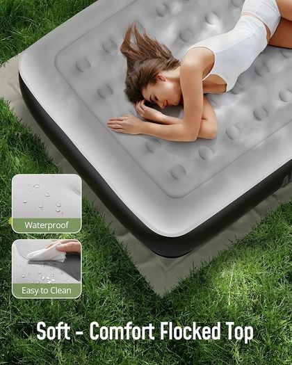 Air Bed, Inflatable Mattress, King Airbed with Built-in Electric Pump, Portable Comfort Blow Up Bed in 3 Mins Self-Inflation with Carry Bag for Camping,Travel & Guests,Home -203x152x33cm
