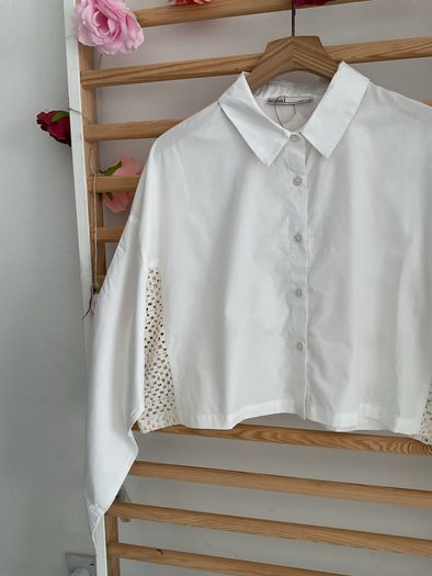 shirt bnwt white cropped shirt size 14 with crochet inserts