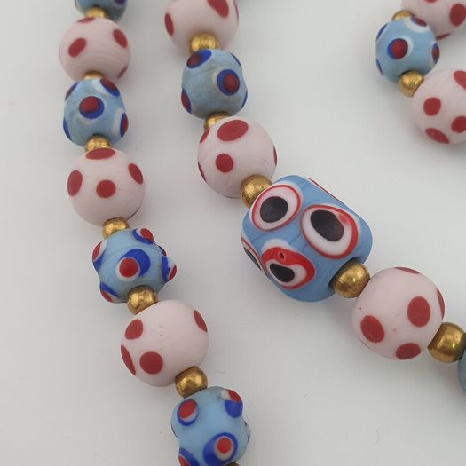 Antique Venetian Style Eyes Glass Beads Necklace