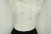 Karen Millen Black White Full Skirted Flower Applique Jacquard Dress