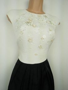 Karen Millen Black White Full Skirted Flower Applique Jacquard Dress
