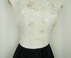 Karen Millen Black White Full Skirted Flower Applique Jacquard Dress