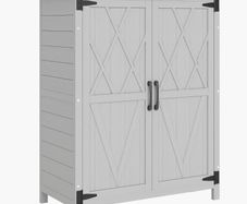 Garden shed cabinet 3 shelves 2 doors galvanized waterproof metal roof solid wood 75 x 40 x 90 cm gray