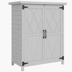 Garden shed cabinet 3 shelves 2 doors galvanized waterproof metal roof solid wood 75 x 40 x 90 cm gray