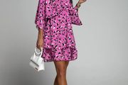 Pink Leopard Print batwing sleeve dress