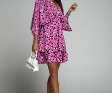 Pink Leopard Print batwing sleeve dress