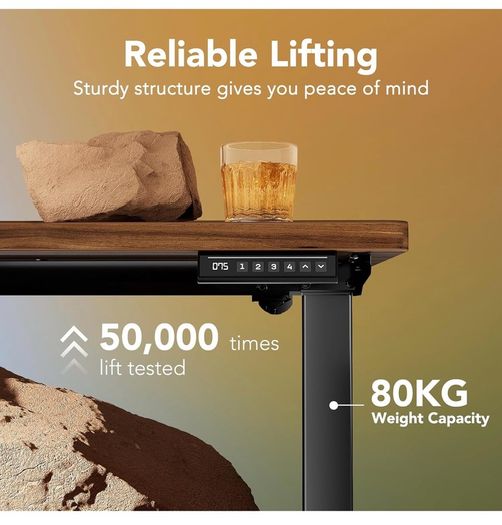 Standing Desk with USB Charging Port, 140 x 80 cm, 4 Preset Height Settings