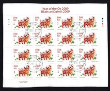 2009 Ireland Chinese Year of the Ox Stamp Sheetlet Plate 1A1A1A1A Fine CDS Used with Dublin cancel of 23rd January 2009 (First day of issue) on envelope extract.