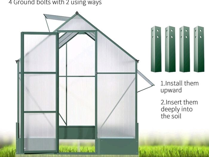 New Garden Walk-in Polycarbonate Greenhouse with Raised Garden Bed 6ft x 8ft
