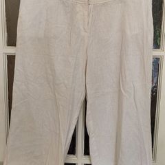 BNWT Dunnes Stores White Linen 3 quarter  Trousers  Size 14