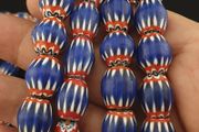 Antique Venetian Style Blue Chevron Glass Beads Necklace Strands
