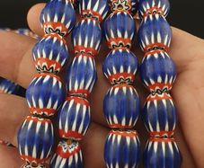Antique Venetian Style Blue Chevron Glass Beads Necklace Strands