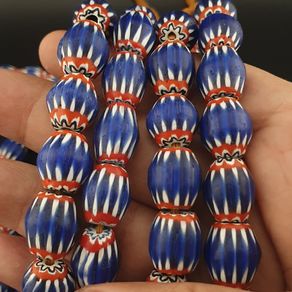 Antique Venetian Style Blue Chevron Glass Beads Necklace Strands