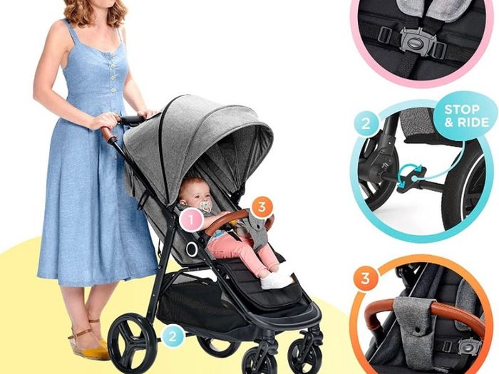 Lightweight Stroller Grande, Stylish Pushchair, Baby Buggy, Foldable, Lying Position, Big Ajustable Hood, with Accessories, Rain Cover, Footmuff, from Birth to 3 Years (FREE POSTAGE)