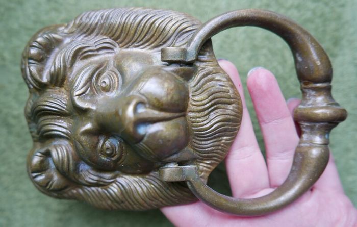 Large Antique 1888 Victorian Lion Head Architectural Salvage Doorknocker