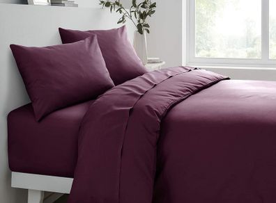 Extra Deep Fitted Sheet 32cm Pocket Easy Care Non-Iron Super Soft Polycotton Bedsheet Bedding Bed Linen - Single - Plum