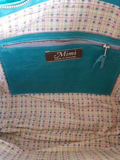 Turquoise Leather Tote, 16.5" x 12"