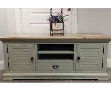 Hand-Painted TV Console, Cabinet, Solid Wood Top & Storage