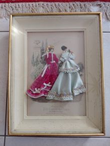 Antique French Shadow boxed dressed print handcrafted