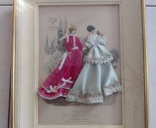 Antique French Shadow boxed dressed print handcrafted