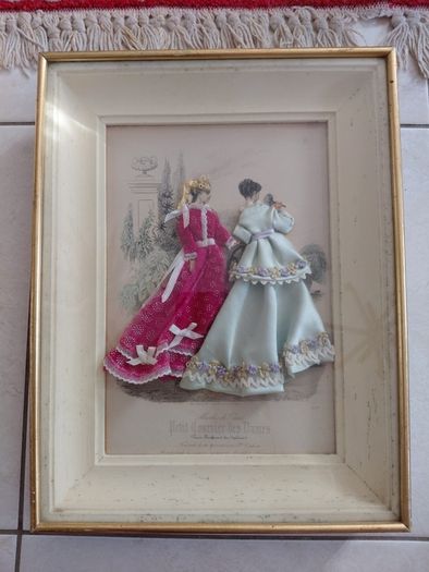 Antique French Shadow boxed dressed print handcrafted