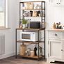 Industrial Design Kitchen Shelf Vintage Brown-Black kitchen shelf, stand shelf with shelves, with 6 hooks and metal frame, industrial design, for microwave, cooking utensils, 80 x 40 x 167 cm, vintage brown-black Image 2