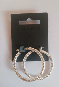 Pilgrim Silver Tone Twisted Rope Large Hoop Earrings New With Tags RRP 29.95 CAN POST