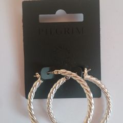 Pilgrim Silver Tone Twisted Rope Large Hoop Earrings New With Tags RRP 29.95 CAN POST