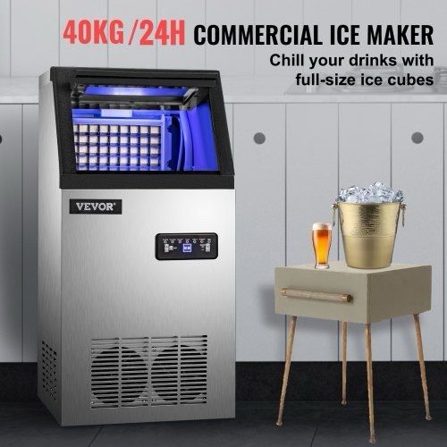 NEW SALE | Commercial Ice Maker, 132 LBS/24H, Stainless Steel Ice Cube Maker Machine w/ 22 LBS Storage, 410W Ice Making Machine w/ LED Control Panel Water Filter Pipes Ice Scoop for Bars Restaurants, 220V