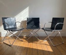 Original Cappellini Chairs by Niels Gammelgaard / Vintage Mid Century Italian Black Leather Chrome Set of 3