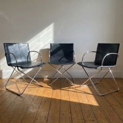 Original Cappellini Chairs by Niels Gammelgaard / Vintage Mid Century Italian Black Leather Chrome Set of 3