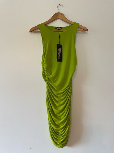 Pink Vanilla high neck green ruched dress size 12 - New