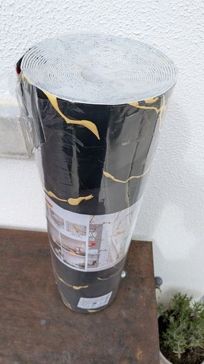 Black & Gold Marble Effect Self-Adhesive Wall Sticker Roll - Brand New