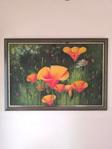 Large Framed Original Painting - Vibrant California Poppies (Signed)