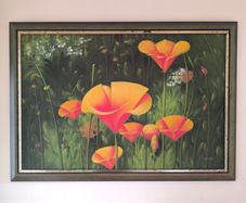 Large Framed Original Painting - Vibrant California Poppies (Signed)