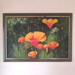 Large Framed Original Painting - Vibrant California Poppies (Signed)
