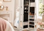 Rotating Jewellery Cabinet with Full Length Mirror Lockable Storage Rustic Brown