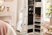 Rotating Jewellery Cabinet with Full Length Mirror Lockable Storage Rustic Brown