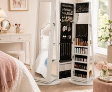 Rotating Jewellery Cabinet with Full Length Mirror Lockable Storage Rustic Brown