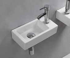 Wall Hung Basin Sink Small Cloakroom Basin Rectangle Ceramic Wash Basin (Right Hand)