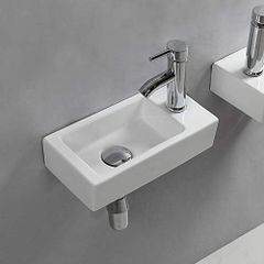 Wall Hung Basin Sink Small Cloakroom Basin Rectangle Ceramic Wash Basin (Right Hand)
