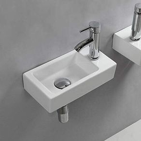 Wall Hung Basin Sink Small Cloakroom Basin Rectangle Ceramic Wash Basin (Right Hand)