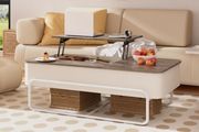 3-Partition Industrial Tables, Pull-Out Drawer, Stable Metal Frame &amp; Hidden Storage, Centre Table for Living Room, Small Space, Home Office
