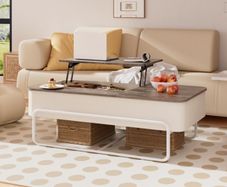 3-Partition Industrial Tables, Pull-Out Drawer, Stable Metal Frame & Hidden Storage, Centre Table for Living Room, Small Space, Home Office
