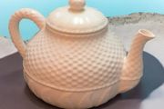 Vintage Bordallo Pinheiro Portugal Ceramic Basketweave Teapot